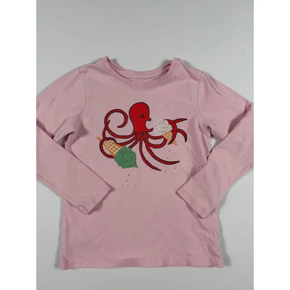 Tea Collection Octopus Ice Cream Graphic Long Sleeve Shirt Pink Size 5